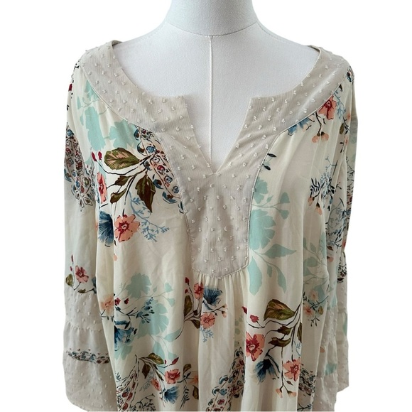 Women's 3X Ivory Floral Cottage Flowy PLUS Bell Sleeve Festival Curvy Soft Dress - Picture 7 of 8